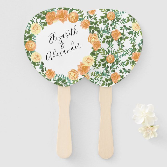 Peach Wedding Classic Floral Roses Hand Fan (Front and Back)