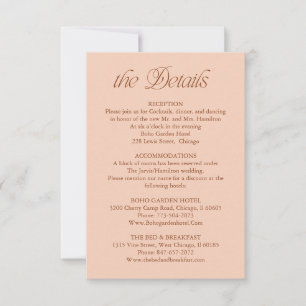Peach Wedding Details Information Insert Card