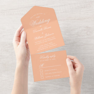 Peach Wedding Elegant Script Modern Colour RSVP All In One Invitation