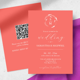 Peach Wedding Invitation with QR Code