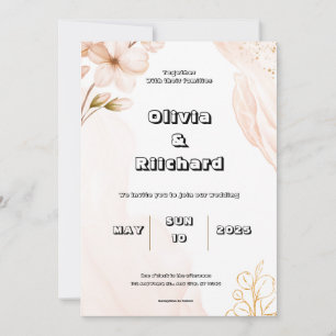Peach Wedding Invitation with Watercolor Flowers