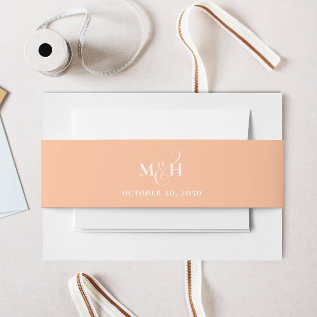 Peach Wedding Monogram Script Custom Invitation Belly Band (Invitation belly band with monogram and ampersand.)