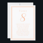 Peach Wedding Seating Guest List Table Number Card<br><div class="desc">Our trendy wedding table number guest list features a template for the table number & list of guests at the table. Personalise elegant lettering and script with your guest's names & details in trendy peach on a crisp white background. Perfect addition for a wedding, anniversary or large engagement party. The...</div>