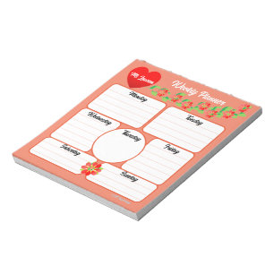 Peach Weekly Planner Flowers Arrangement Notepad 