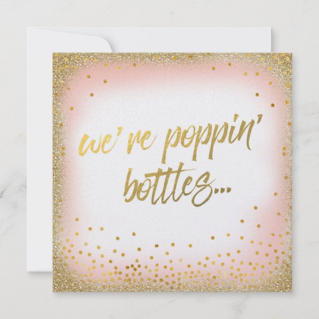 Peach We're Poppin' Bottles Invitation Pearl (Front)
