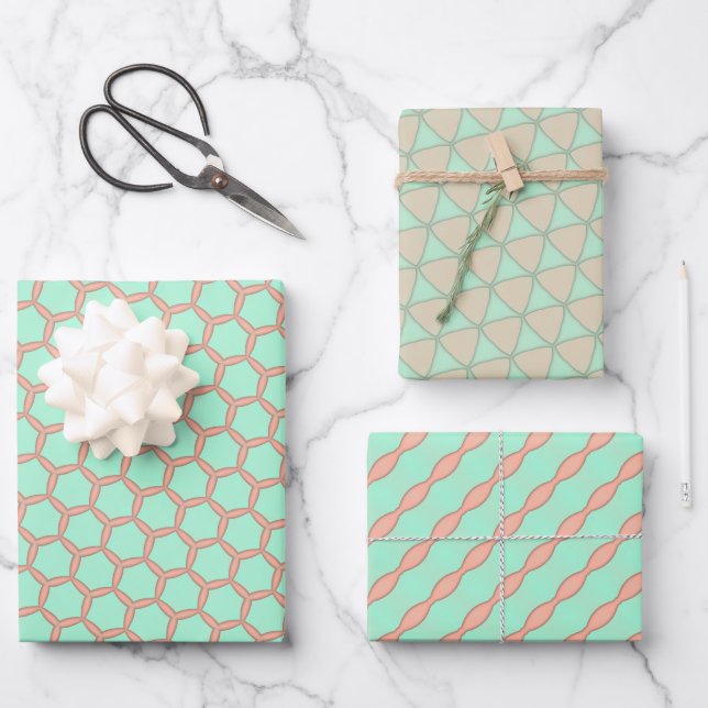 Peach Whimsy Wrapping Paper Flat Sheet Set (Front)