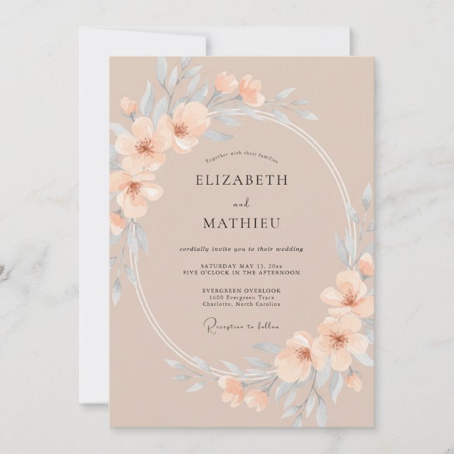 Peach Whispering Spring Wedding Invitation (Front)