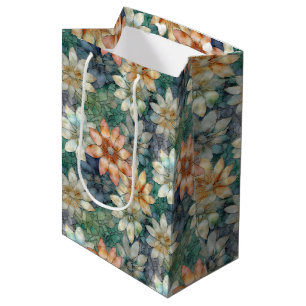 Peach White Blue Green Floral Medium Gift Bag