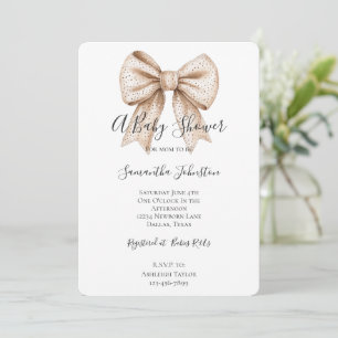 Peach White Bow Baby Shower Invitation
