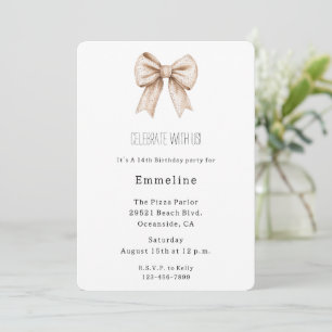Peach White Bow Birthday Invitation