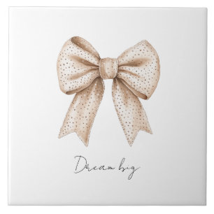 Peach White Bow Ceramic Tile