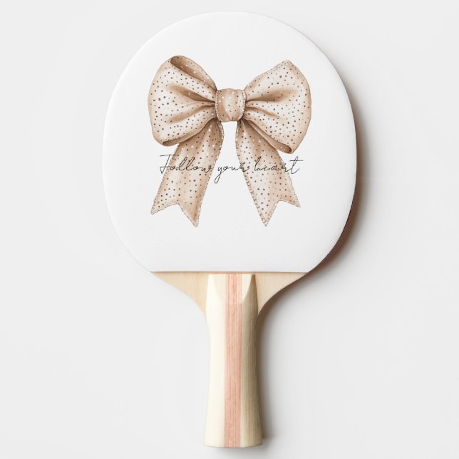 Peach White Bow Ping Pong Paddle (Front)