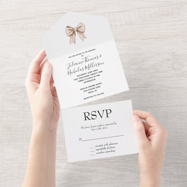 Peach White Bow Wedding All In One Invitation (Tearaway)