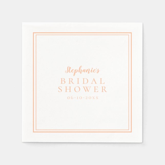 Peach & White Bridal Shower Wedding Simple Modern  Napkin (Front)