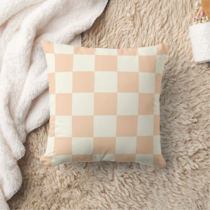 Peach White Checkerboard Pillow