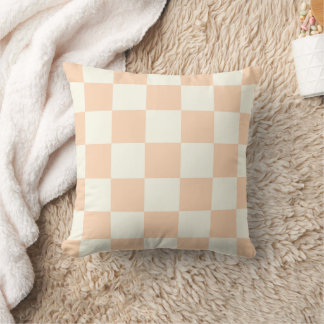 Peach White Chequerboard Pillow