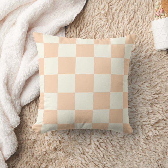 Peach White Chequerboard Pillow (Blanket)