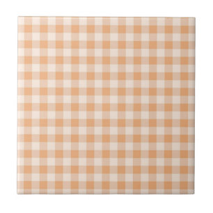 Peach White Chequered Gingham Pattern Ceramic Tile