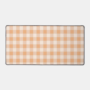 Peach White Chequered Gingham Pattern Desk Mat