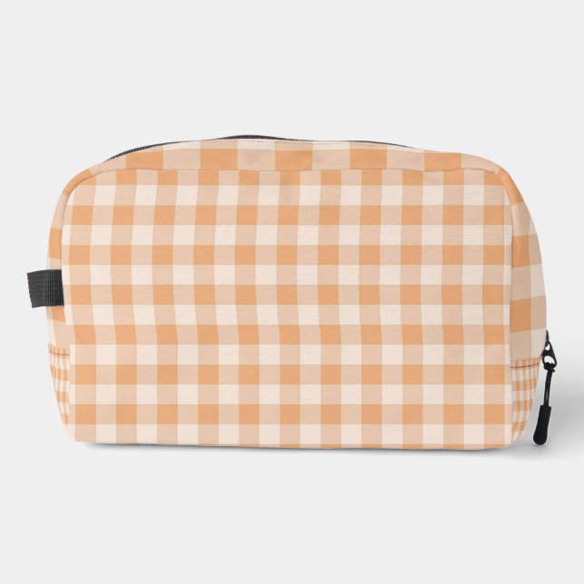 Peach White Chequered Gingham Pattern Dopp Kit (Front)