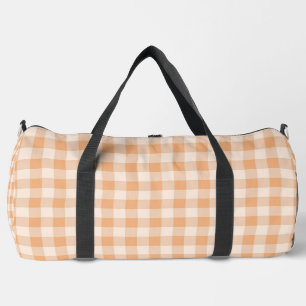 Peach White Chequered Gingham Pattern Duffle Bag