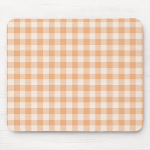 Peach White Chequered Gingham Pattern Mouse Pad