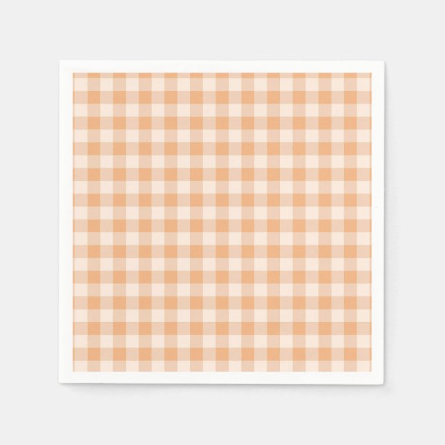 Peach White Chequered Gingham Pattern Napkin (Front)