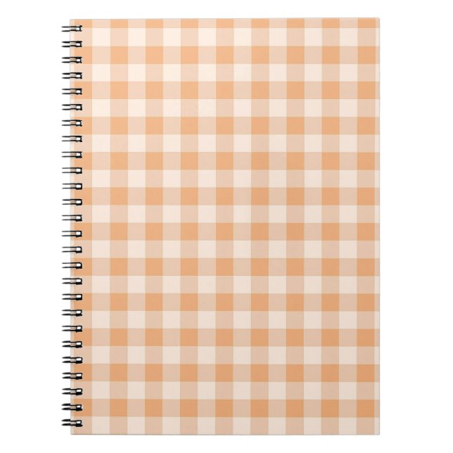 Peach White Chequered Gingham Pattern Notebook (Front)