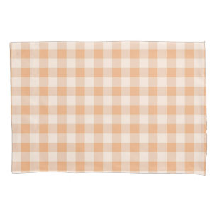 Peach White Chequered Gingham Pattern Pillowcase