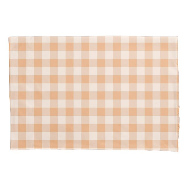 Peach White Chequered Gingham Pattern Pillowcase (Front)