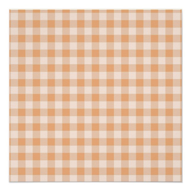 Peach White Chequered Gingham Pattern Poster (Front)