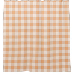 Peach White Chequered Gingham Pattern Shower Curtain