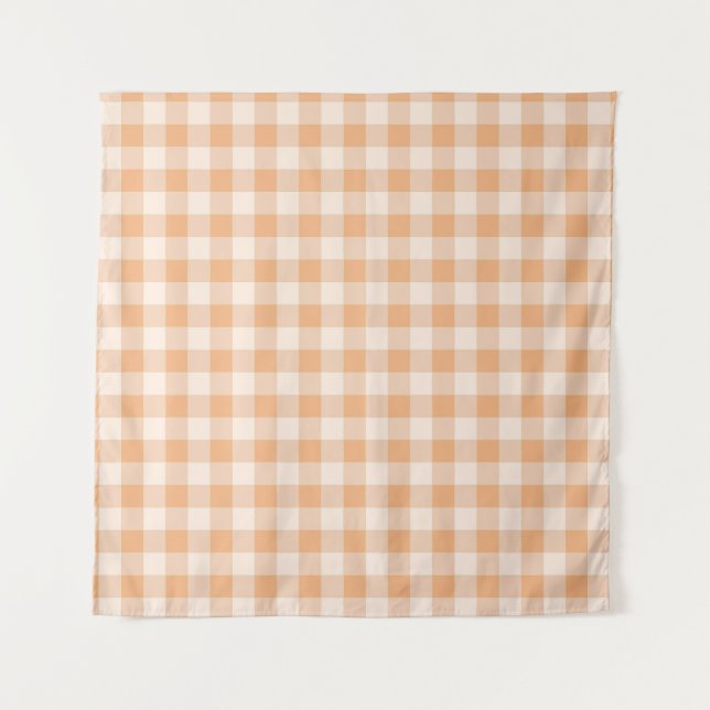 Peach White Chequered Gingham Pattern Tapestry (Front)
