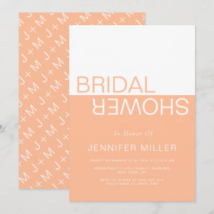 Peach white colorblock bridal wedding shower invitation