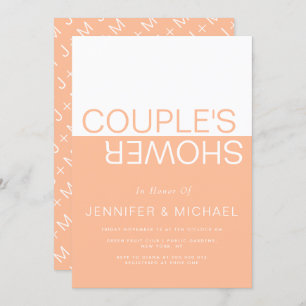 Peach white colorblock couples wedding shower invitation
