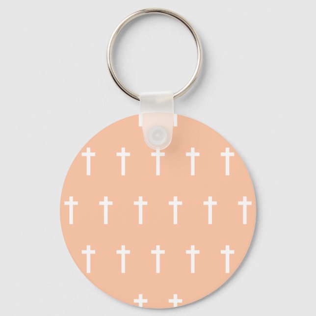 Peach White Crosses Key Ring (Front)