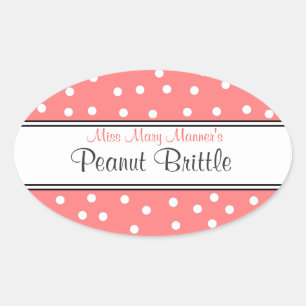 Peach & White Dots-Business Logo-Sweets Oval Sticker