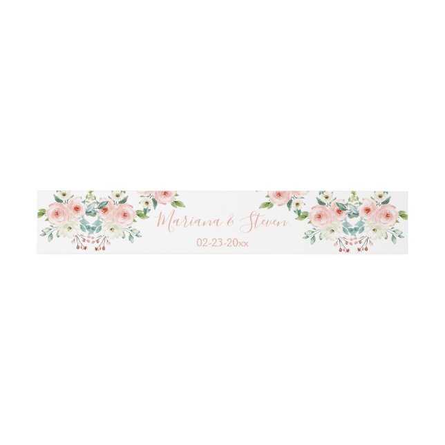 Peach White Floral Wedding Invitation Belly Band (Flat)