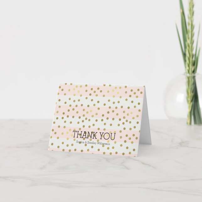 Peach White Gold Stripes Confetti Thank you (Front)