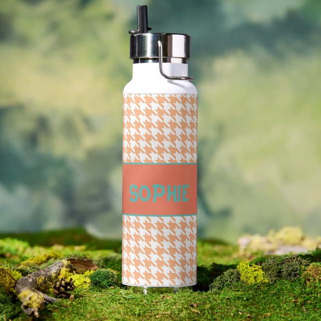 Peach & White Houndstooth Thor Water Bottle (Outdoor)