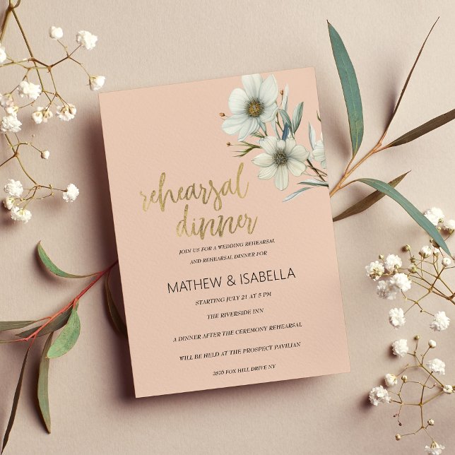 Peach white mint floral spring Rehearsal Dinner  Invitation (Peach white mint floral spring Rehearsal Dinner)