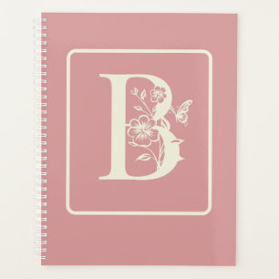 Peach White monogram initials name minimalist 2024 Planner