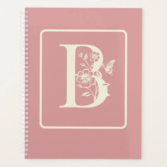 Peach White monogram initials name minimalist 2024 Planner (Front)