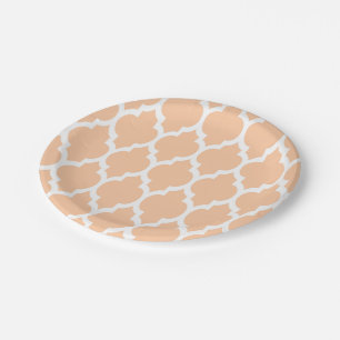 Peach White Moroccan Quatrefoil Pattern #4 Paper Plate