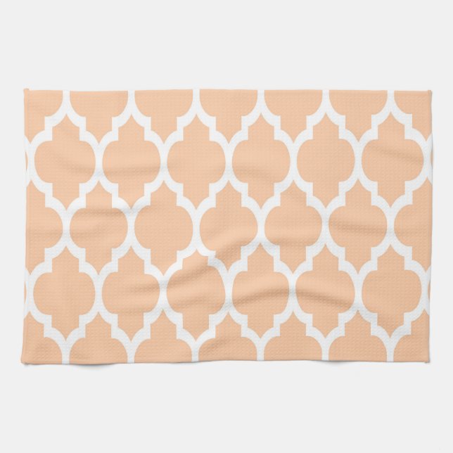 Peach White Moroccan Quatrefoil Pattern #4 Tea Towel (Horizontal)
