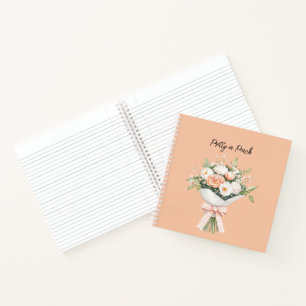 Peach White Roses Floral Bouquet Bow Notebook