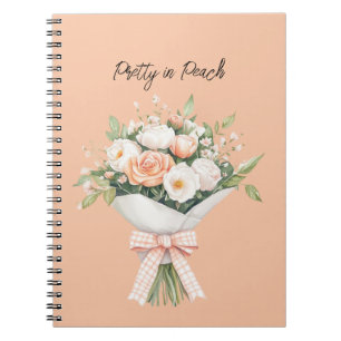 Peach White Roses Floral Bouquet Bow Notebook