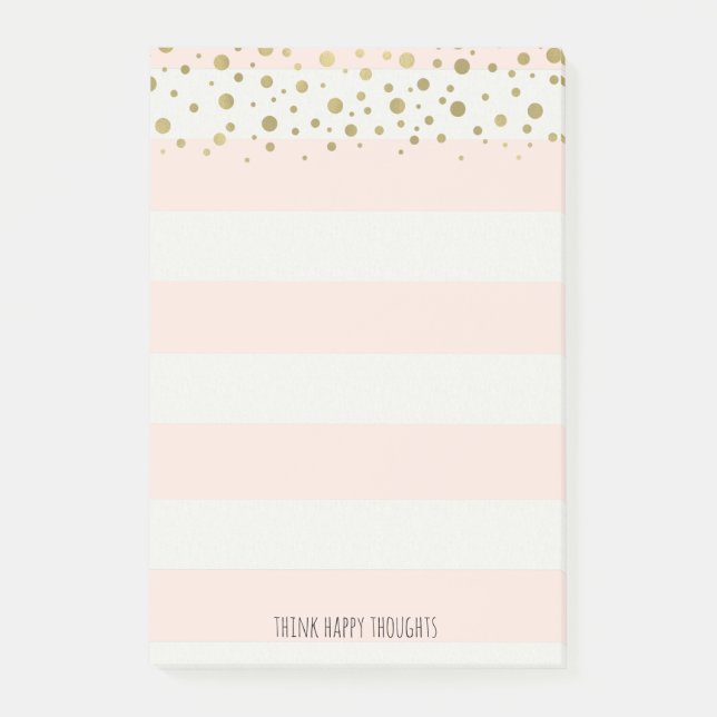 Peach White Stripes Gold Confetti Personalised Post-it Notes (Front)