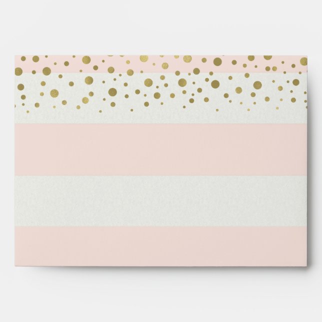 Peach White Stripes with Gold Confetti Envelopes (Front)