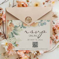 Peach White Watercolor Floral Eucalyptus QR Code